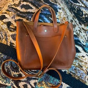 Portland leather mini crossbody tote, honey